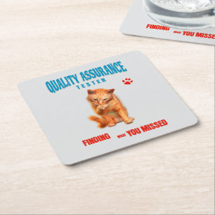 Posavasos Cuadrado De Papel Probador de QA Gato Humor