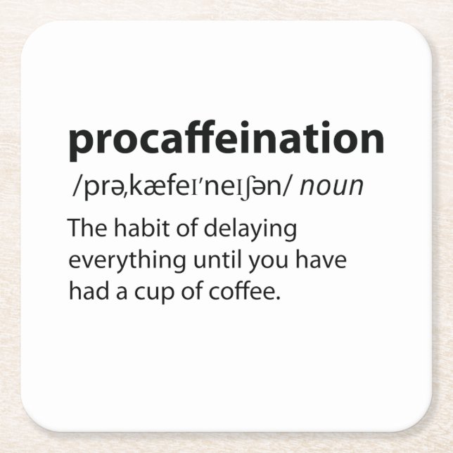 Posavasos Cuadrado De Papel Procaffeination Funny Dictionary Definition (Anverso)