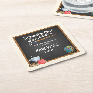 Posavasos Cuadrado De Papel Profesor retirado Chalkboard Fiesta de despedida