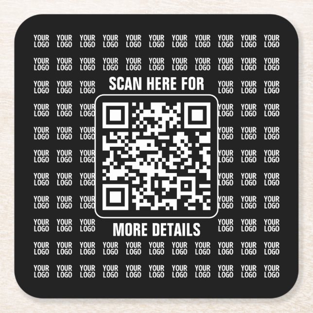Posavasos Cuadrado De Papel Promotional QR code (editable) plus Logo Pattern (Anverso)