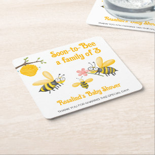 Posavasos Cuadrado De Papel Pronto Serán Una Familia De 3 Abejas Tema De Baby