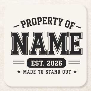 Posavasos Cuadrado De Papel Propiedad Personalizada De Nombre – Estilo Varsity