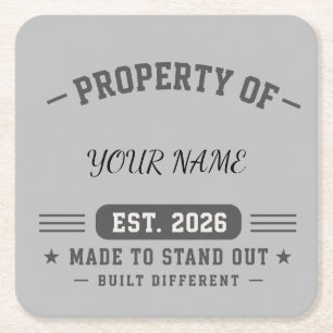 Posavasos Cuadrado De Papel Propiedad Personalizada De Nombre – Estilo Varsity
