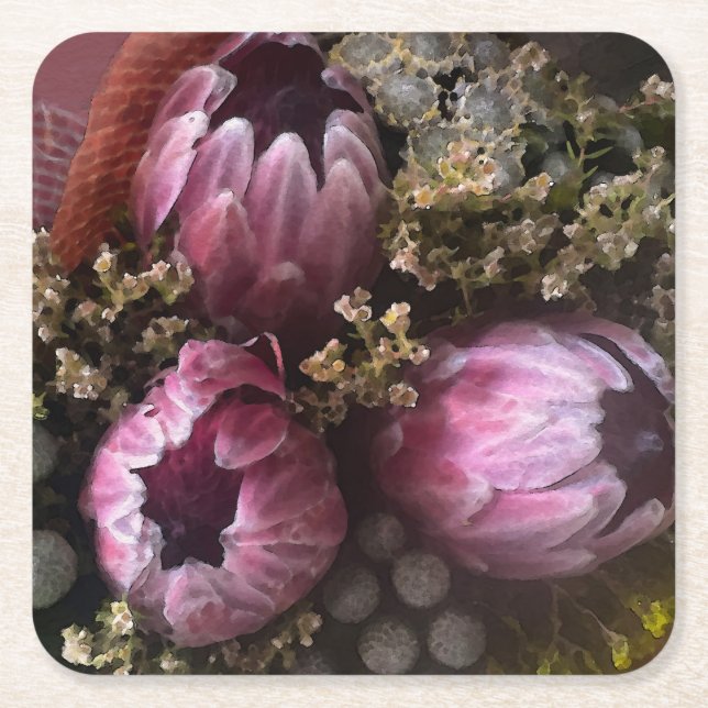 Posavasos Cuadrado De Papel Protea Bouquet Coasters (Anverso)