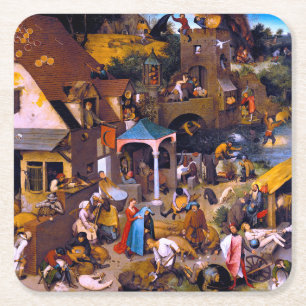 Posavasos Cuadrado De Papel Proverbios de los Países Bajos, Pieter Bruegel, el