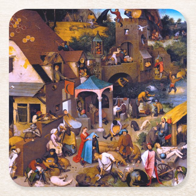 Posavasos Cuadrado De Papel Proverbios de los Países Bajos, Pieter Bruegel, el (Anverso)