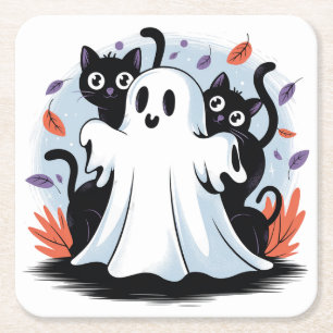 Posavasos Cuadrado De Papel Provocación nocturna de Halloween