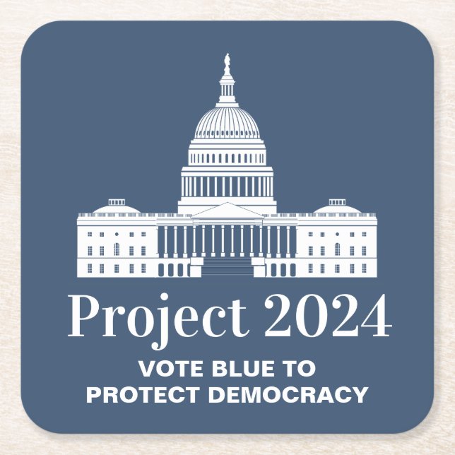 Posavasos Cuadrado De Papel Proyecto 2024 Votación por la democracia (Anverso)