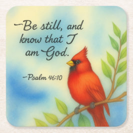 Posavasos Cuadrado De Papel Psalm 46:10 Be Still Red Cardinal Scripture Nature
