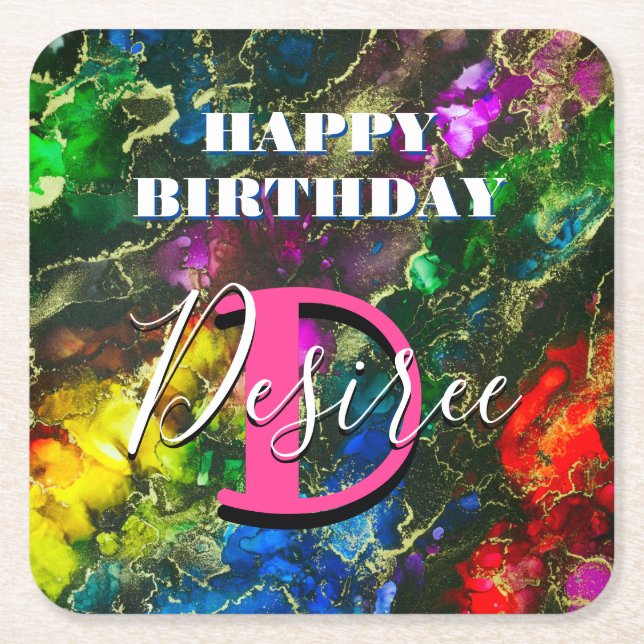 Posavasos Cuadrado De Papel Psicodelia y Tinta de Alcohol Gilt (Anverso)