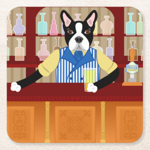 Posavasos Cuadrado De Papel Pub de la cerveza de Boston Terrier