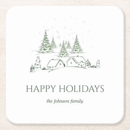 Posavasos Cuadrado De Papel Pueblo de Navidades Snowy