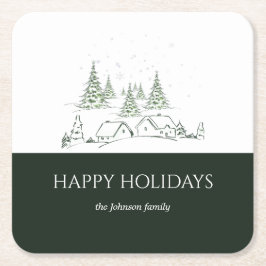 Posavasos Cuadrado De Papel Pueblo de Navidades Snowy