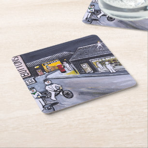 Posavasos Cuadrado De Papel Pueblo Nevado Pintura de Alfred Fox