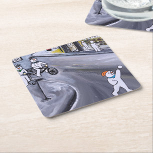 Posavasos Cuadrado De Papel Pueblo Nevado Pintura de Alfred Fox