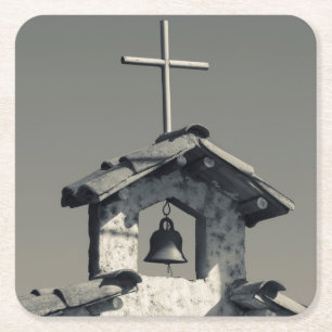 Posavasos Cuadrado De Papel Pueblo turístico, capilla de pueblo