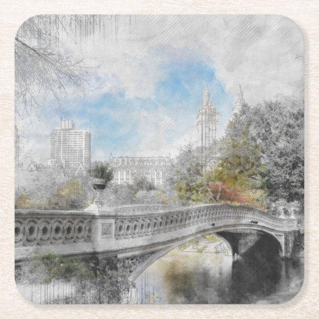 Posavasos Cuadrado De Papel Puente acuático en Central Park Nueva York (Anverso)