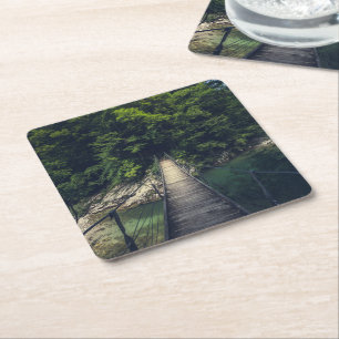 Posavasos Cuadrado De Papel Puente colgante simple río Idrijca, Eslovenia