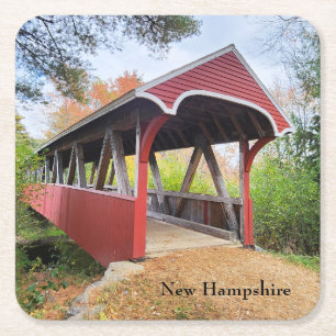 Posavasos Cuadrado De Papel Puente cubierto de Autumn Belmont NH