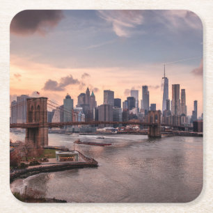 Posavasos Cuadrado De Papel Puente de Brooklyn y Lower Manhattan