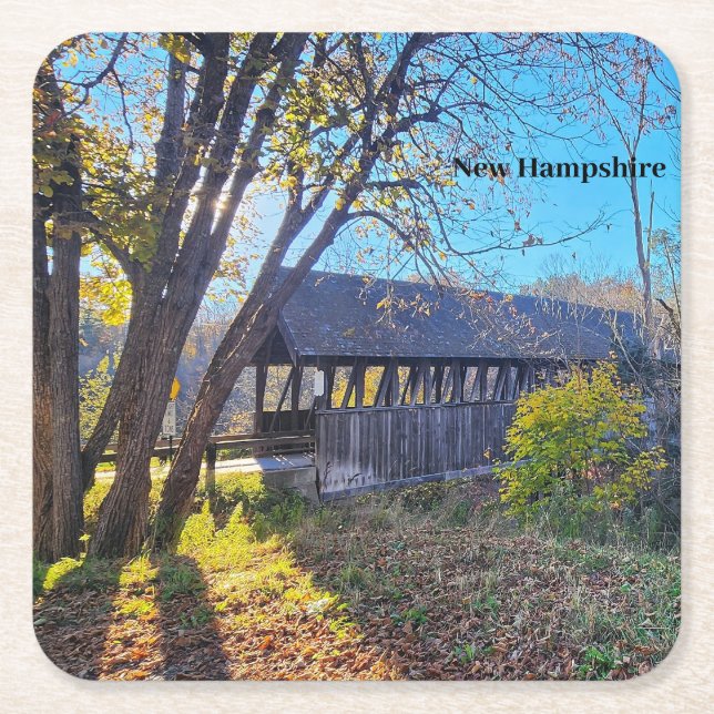 Posavasos Cuadrado De Papel Puente del parque de Nuevo Hampshire (Anverso)