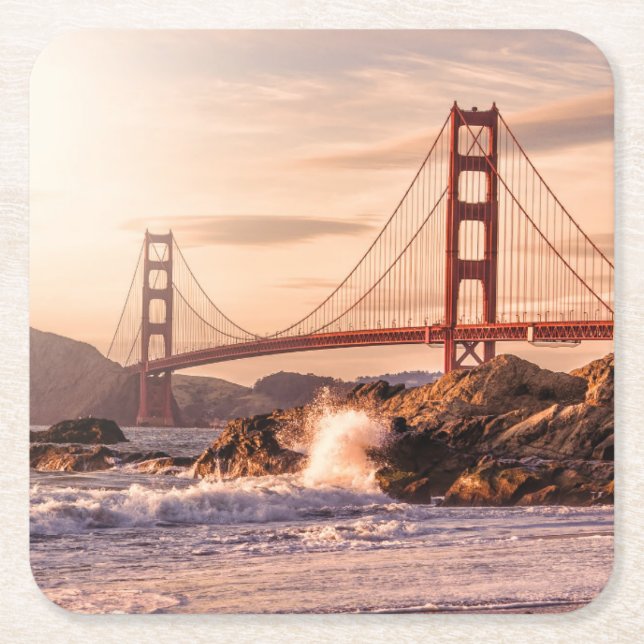 Posavasos Cuadrado De Papel Puente Golden Gate de Baker Beach (Anverso)