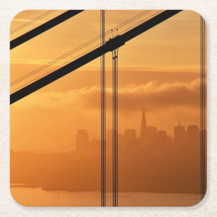 Posavasos Cuadrado De Papel Puente Golden Gate delante del San Francisco
