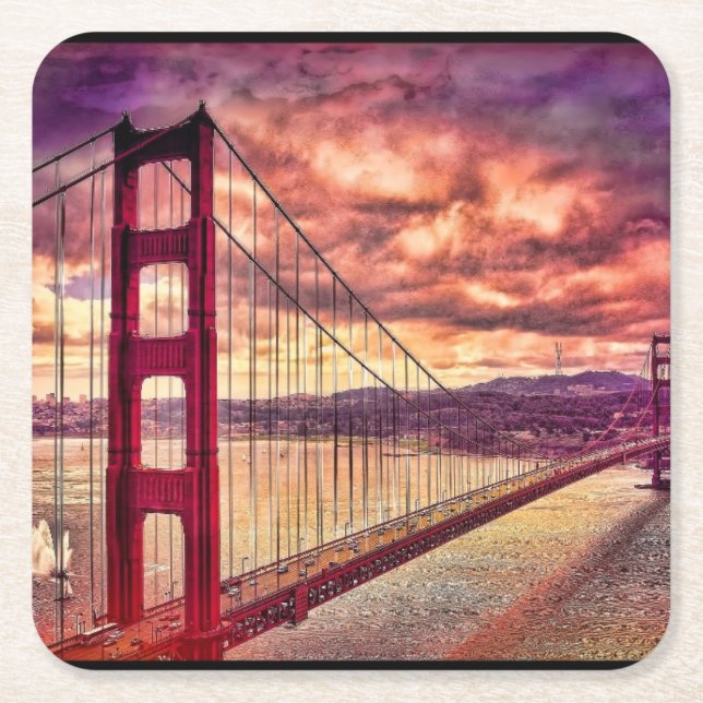 Posavasos Cuadrado De Papel Puente Golden Gate en San Francisco, California (Anverso)