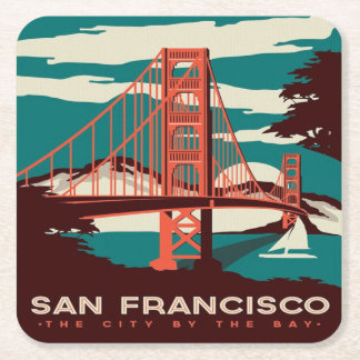 Posavasos Cuadrado De Papel Puente Golden Gate estilo vintage de San Francisco