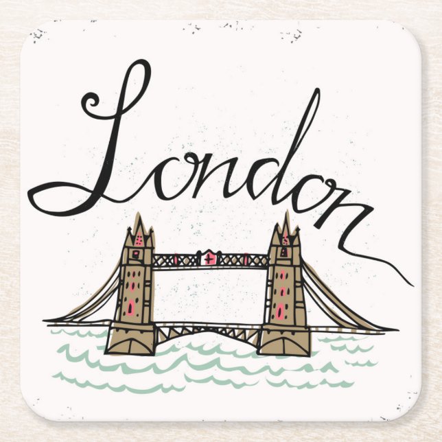 Posavasos Cuadrado De Papel Puente indicado con letras de Londres de la mano (Anverso)