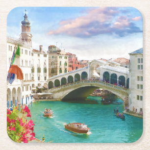 Posavasos Cuadrado De Papel Puente Rialto en Venezuela Venecia, Italia