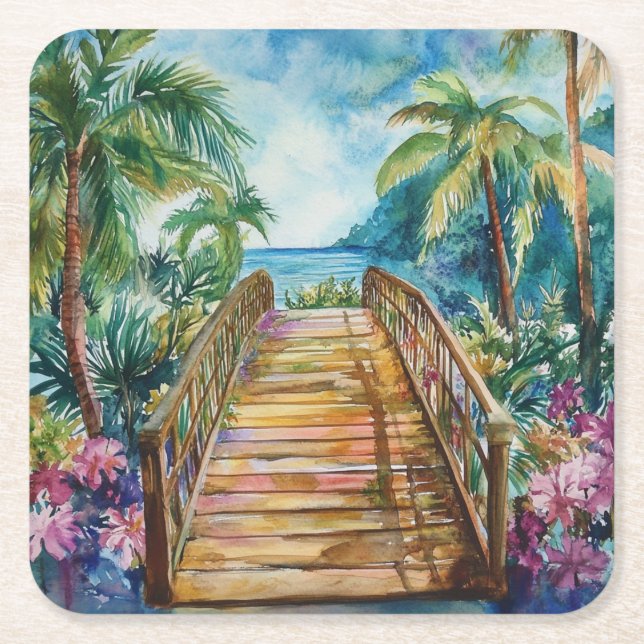 Posavasos Cuadrado De Papel Puente Tropical (Anverso)