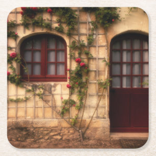 Posavasos Cuadrado De Papel Puerta de la casa de la rosa