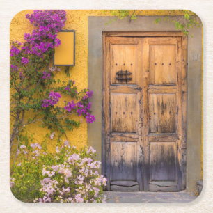 Posavasos Cuadrado De Papel Puerta de madera
