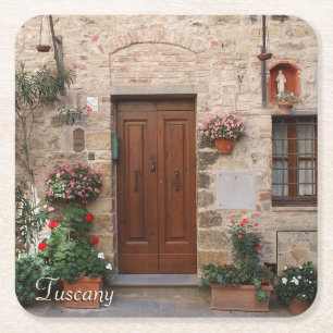Posavasos Cuadrado De Papel Puerta de madera Toscana Italia personalizada