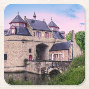 Posavasos Cuadrado De Papel Puerta histórica de Brujas