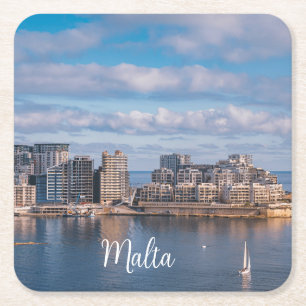 Posavasos Cuadrado De Papel Puerto de Sliema y rascacielos de Malta