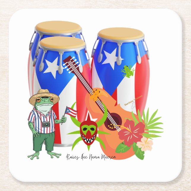 Posavasos Cuadrado De Papel Puerto Rican Cultural Party Decor - Paper Coaster (Anverso)
