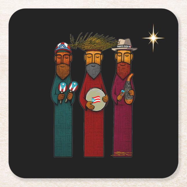 Posavasos Cuadrado De Papel Puerto Rican Three Wise Men – Parranda (Anverso)