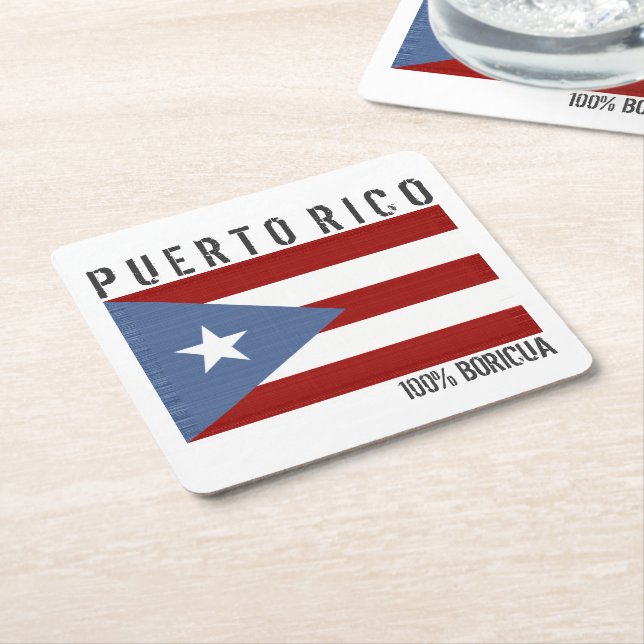 Posavasos Cuadrado De Papel Puerto Rico Boricua (En perspectiva)