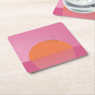 Posavasos Cuadrado De Papel Puesta de sol retro
