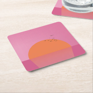 Posavasos Cuadrado De Papel Puesta de sol retro