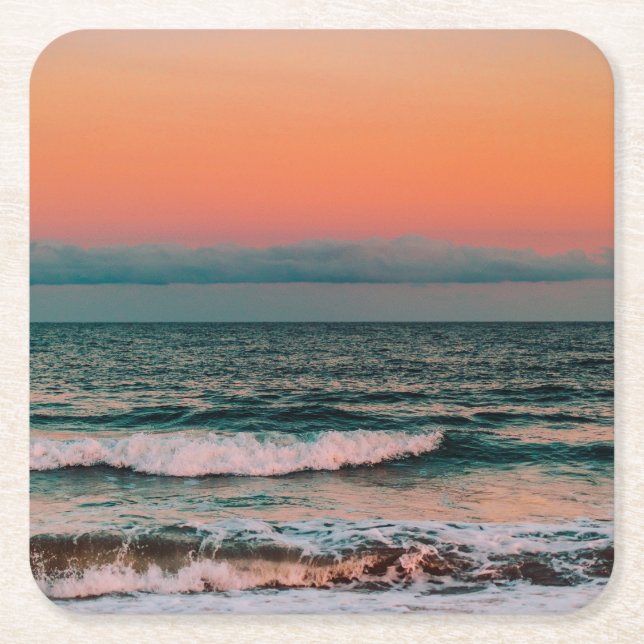 Posavasos Cuadrado De Papel puesta de sol sobre el mar (Anverso)