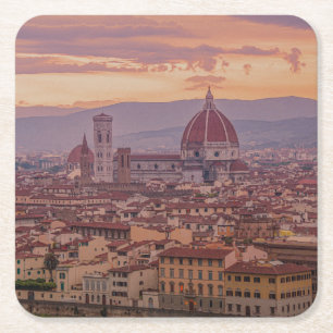Posavasos Cuadrado De Papel Puesta de sol sobre Florencia, Italia