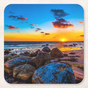 Posavasos Cuadrado De Papel Puesta del sol en el mar