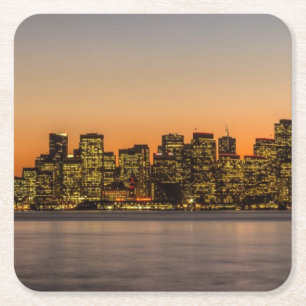 Posavasos Cuadrado De Papel Puesta del sol hermosa en San Francisco