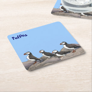 Posavasos Cuadrado De Papel Puffins atlánticos