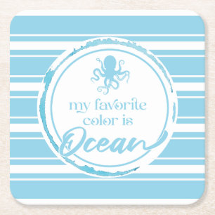 Posavasos Cuadrado De Papel Pulpo Azul Costero