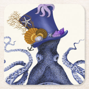 Posavasos Cuadrado De Papel Pulpo con Gorra Náutico