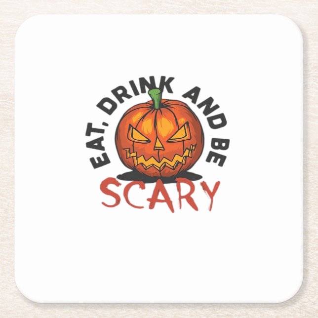 Posavasos Cuadrado De Papel Pumpkin Eat Drink And Be Scary Vintage Style (Anverso)